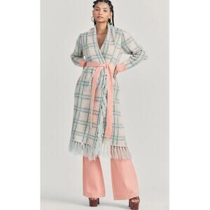 LoveShackFancy Avie Magnolia Pink Plaid Wool Mohair Blend Duster XS/S